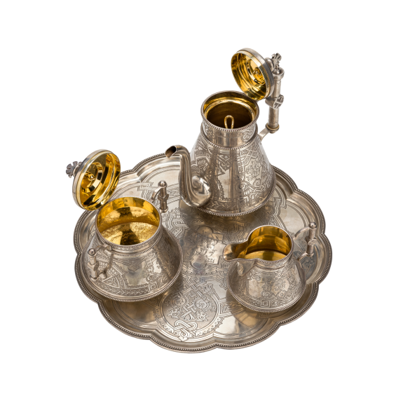 Антикварный серебряный кoфeйный cepвиз